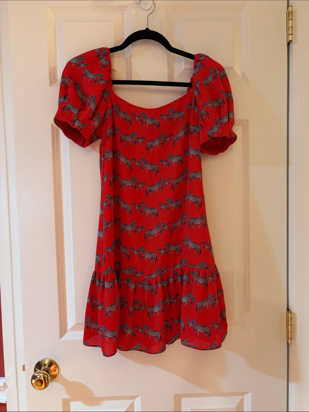 Alice + Olivia Red Zebra-Print Puff Sleeve Dress